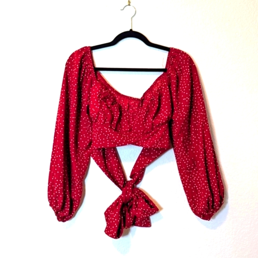 SHEIN Fitted Blouse with Tie Front and Long Sleeves